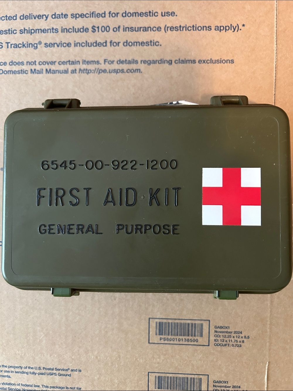 Olive Green First Aid Kit with Red Cross Graphic